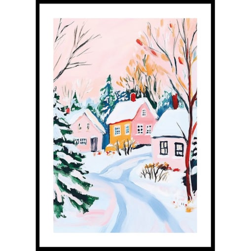 Poster Story, Plakat, Obraz - Pastelowa Wioska Pokryta Śniegiem, wymiary 50 x 70 cm