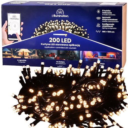 Inteligentne Lampki Led 200 Na Choinkę – Białe, Sterowane Przez Aplikację