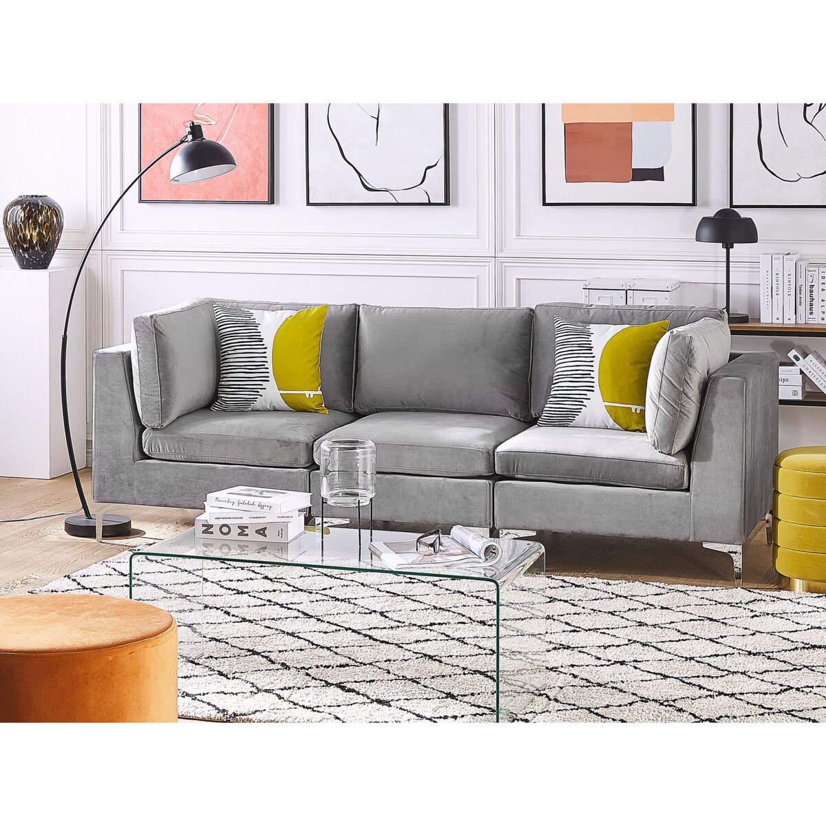 Sofa modułowa 3-osobowa welurowa szara EVJA