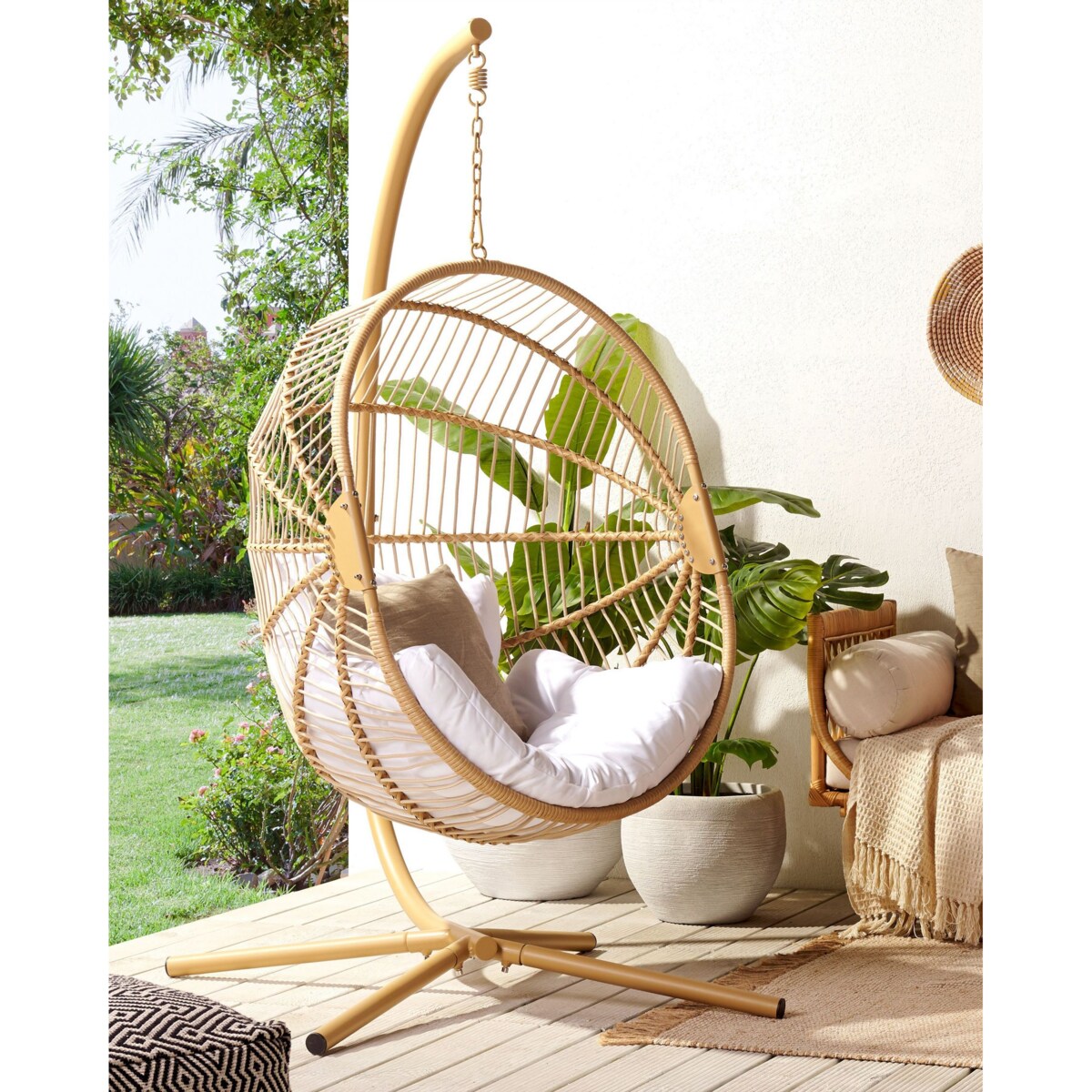 Fotel wiszący ze stojakiem ACRI Technorattan Beżowy