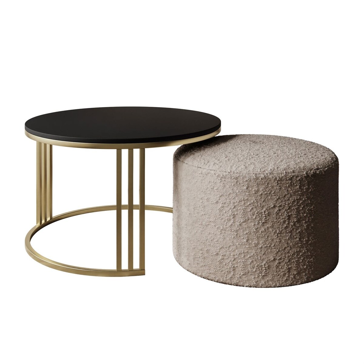 Stolik kawowy z pufą LORI MAT złoto szczotkowane, czarny mat / Coral 50
