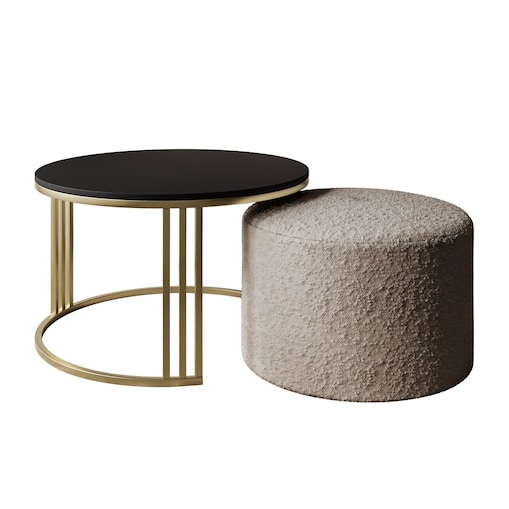 Stolik kawowy z pufą LORI MAT złoto szczotkowane, czarny mat / Coral 50