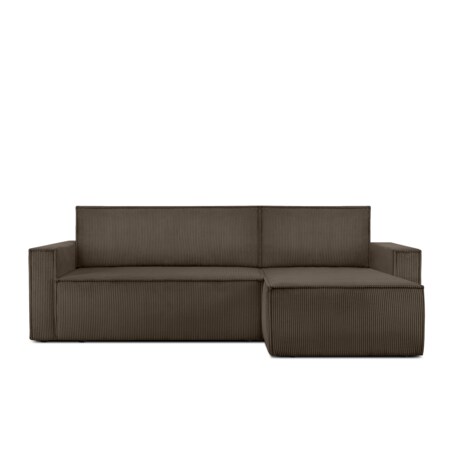 KONSIMO NAPI Duża rozkładana, brązowa, sztruksowa sofa narożna, prawa/lewa