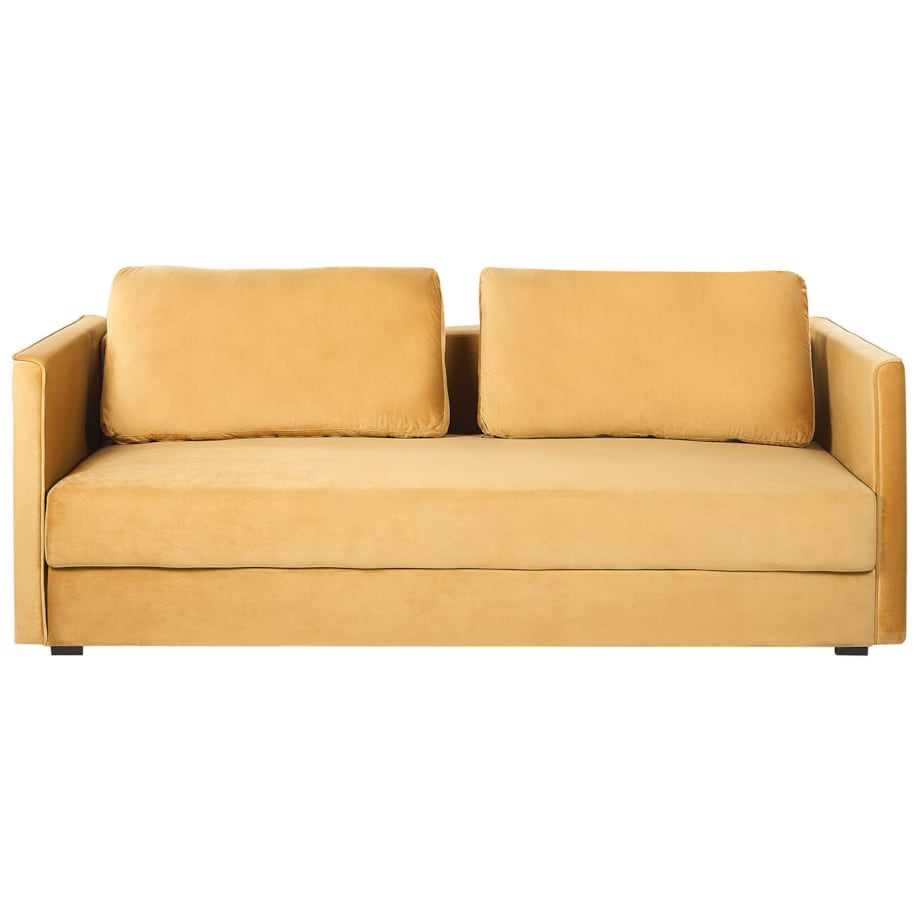 Sofa rozkładana welurowa żółta EKSJO