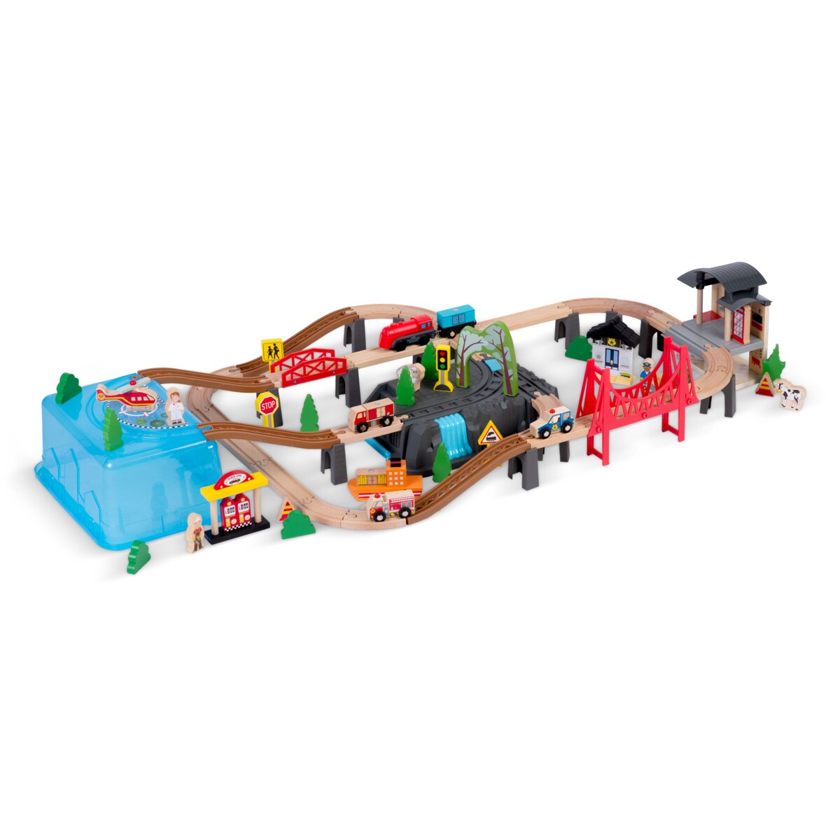 Kolejka drewniana miasteczko pociąg auta 100 szt. Ricokids