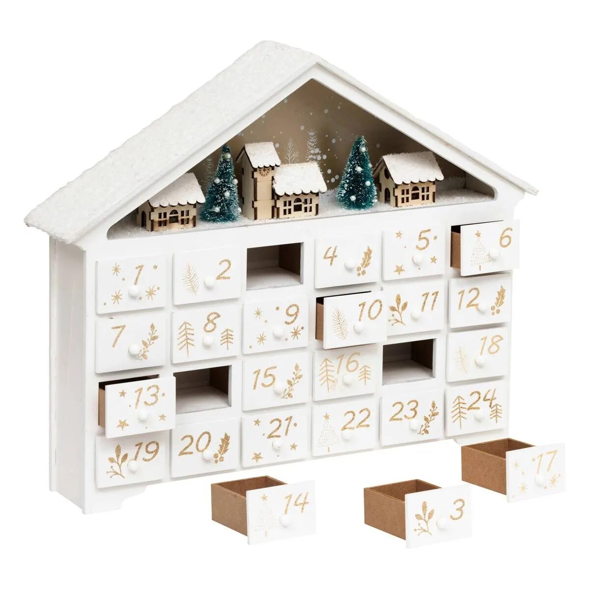 Kalendarz adwentowy Domek biały 41x33 cm