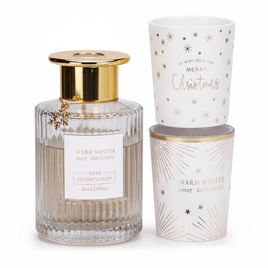 Dyfuzor Z Patyczkami Zapach Zestaw Zapachowy + Dwie Świece Dekoracje Świąteczny