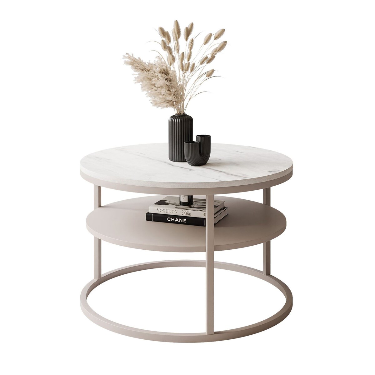 Stolik Kawowy CIRI SLIM z pólką kaszmir marmur levanto