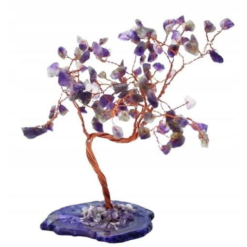 Drzewko SZCZĘŚCIA z Podstawą AGAT 100 Kamieni AMETYST na prezent PUDEŁKO