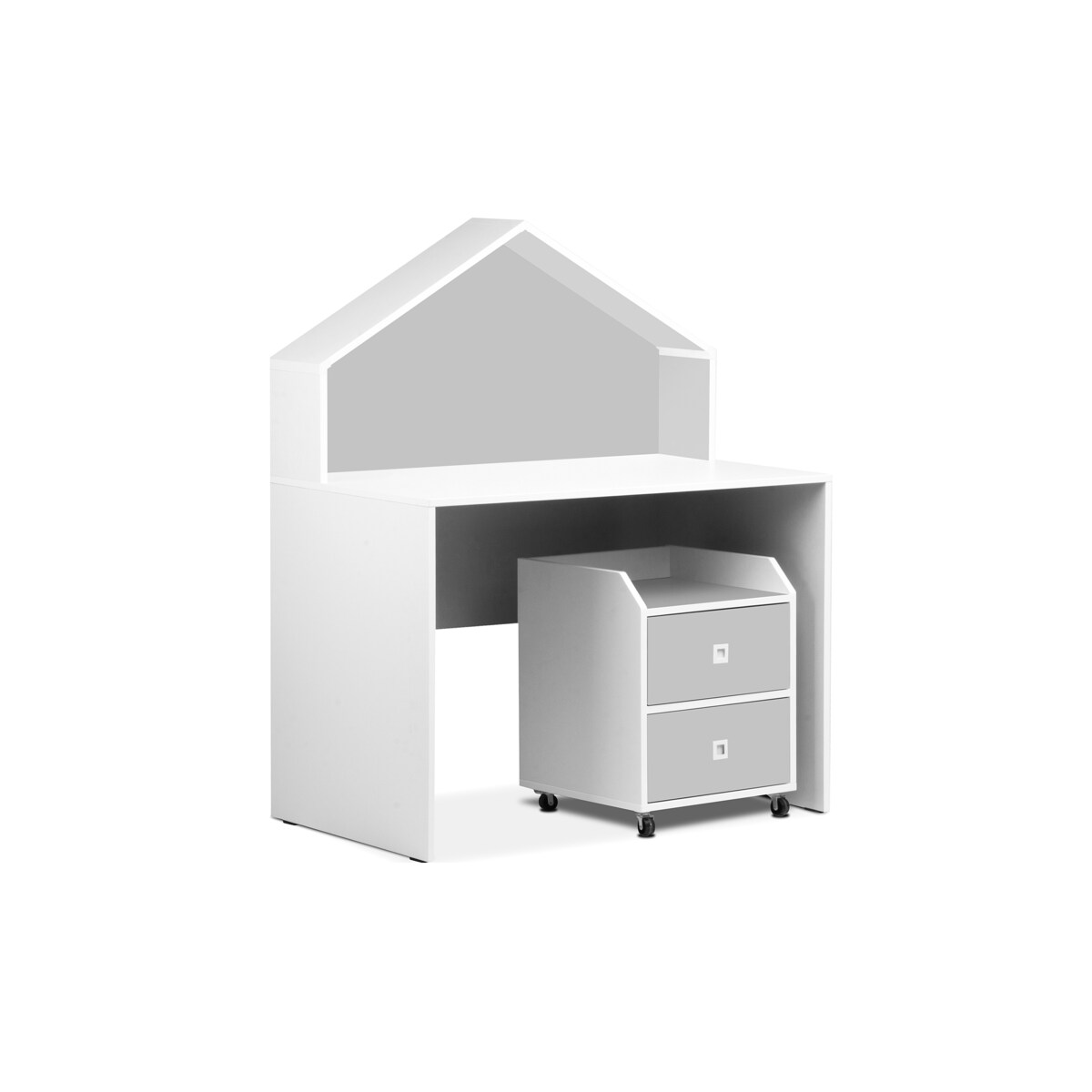 KONSIMO MIRUM Zestaw mebli w kształcie domku dla chłopca w kolorze szarym składający się z 6 elementów