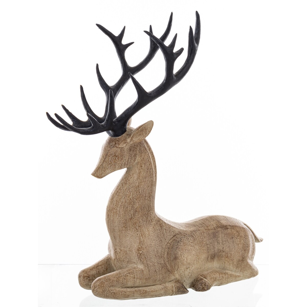 Figurka - leżący renifer 33,5x29x12,5 cm brązowy z czarnym porożem