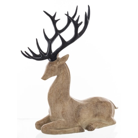 Figurka - leżący renifer 33,5x29x12,5 cm brązowy z czarnym porożem