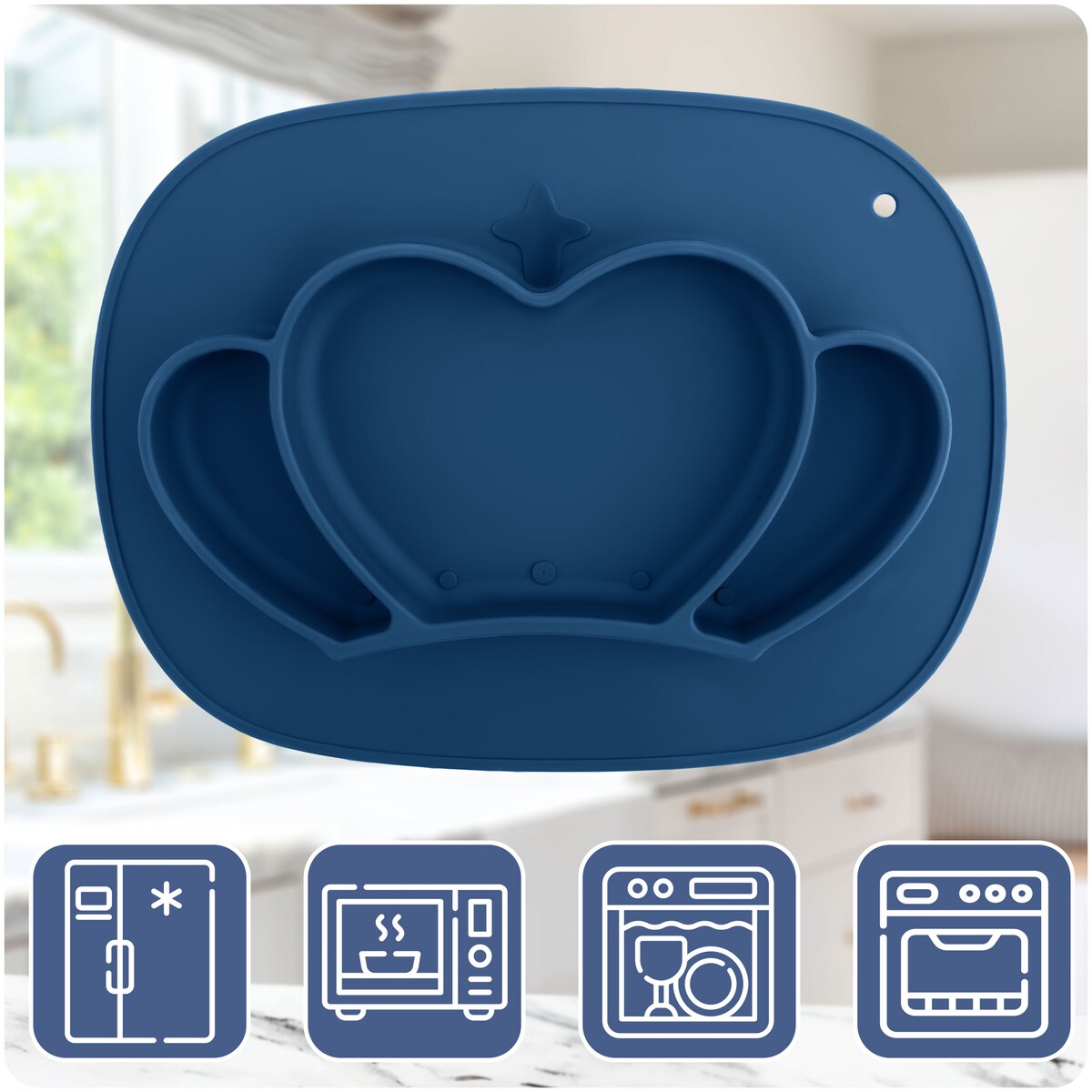 Talerzyk dla dziecka silikonowy do karmienia Korona niebieski Ricokids