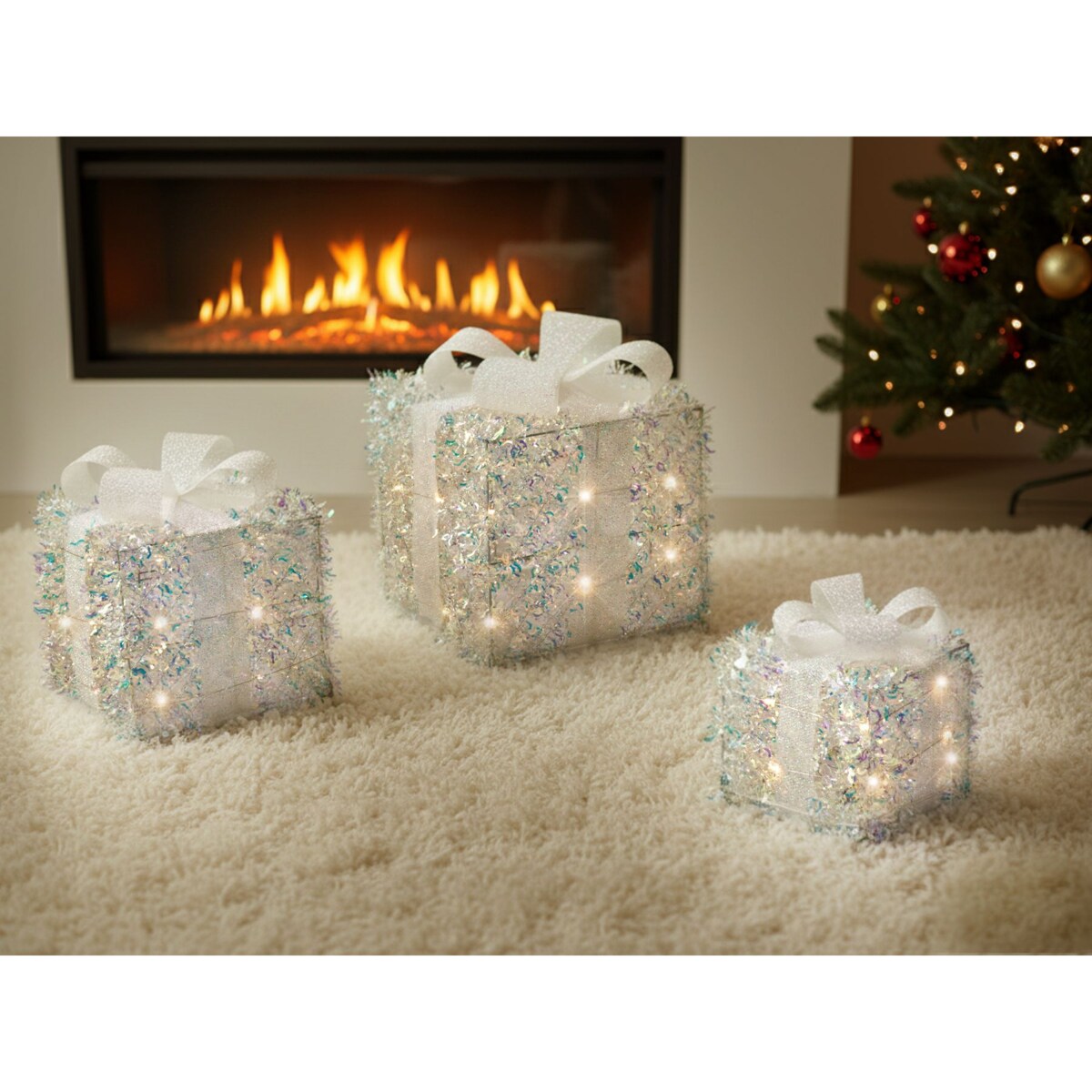 Zestaw 3 dekoracji świątecznych LED HALLANGEN Prezenty świąteczne 20/25/30 cm Kolorowy