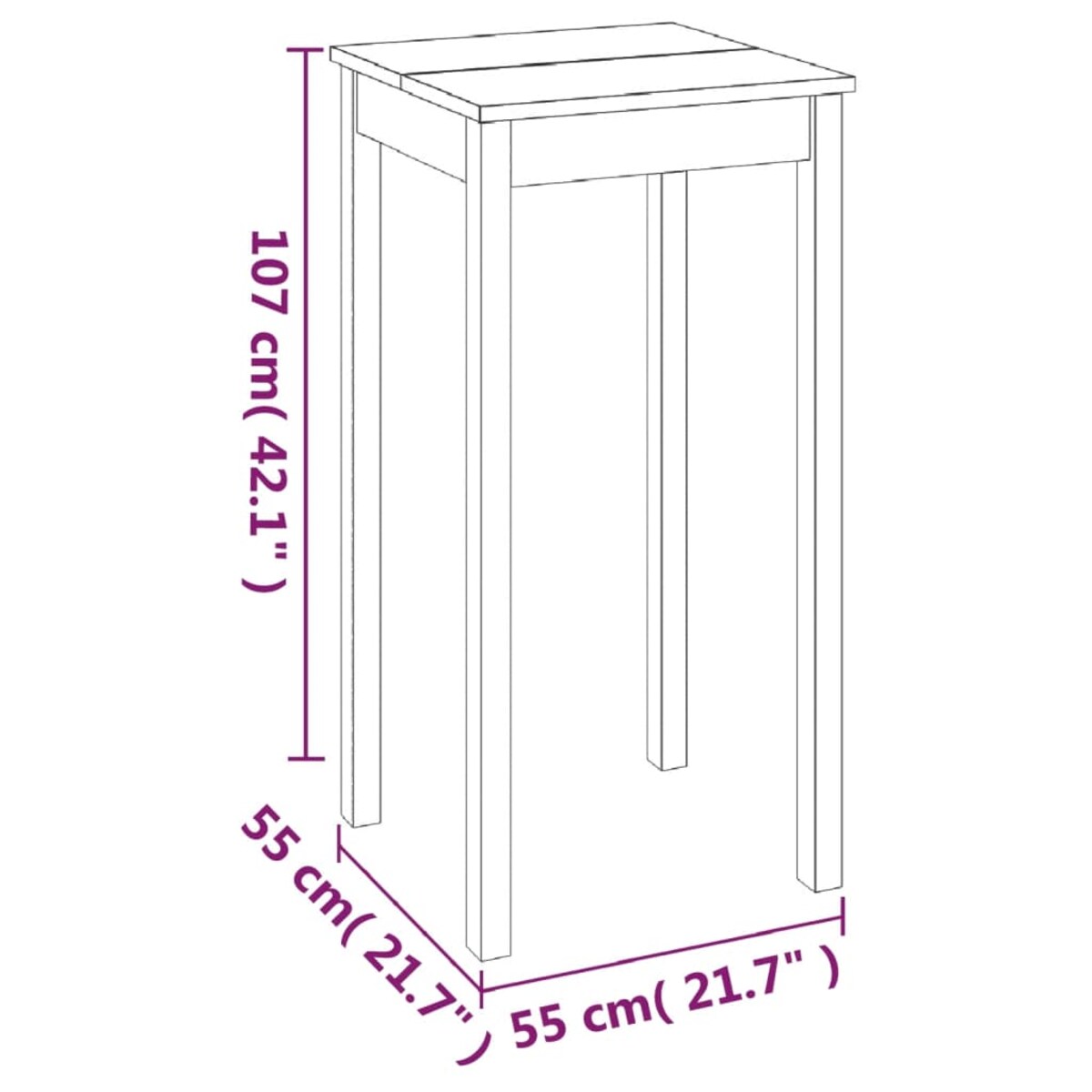 vidaXL Stolik barowy z MDF, czarny, 55 x 55 x 107 cm