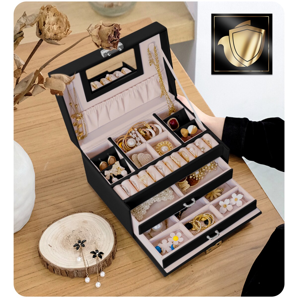 Pudełko szkatułka na biżuterię czarne Massido