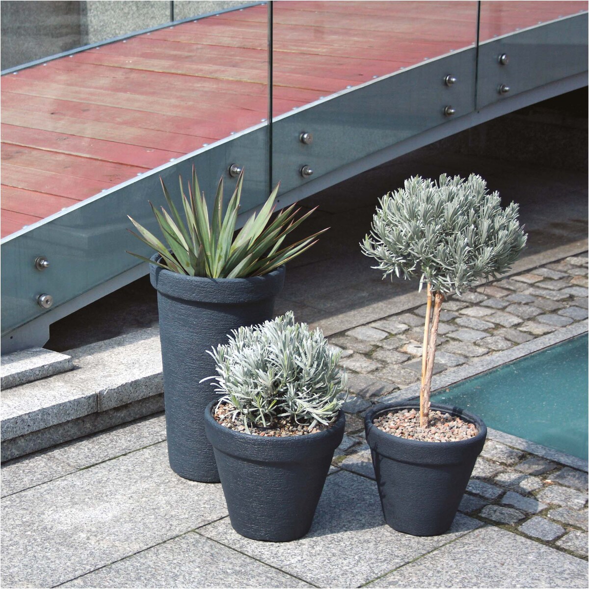 Doniczka Donica Ogrodowa 45 Cm Efekt Cegły Okrągła Na Taras Do Ogrodu Domu Antracytowa