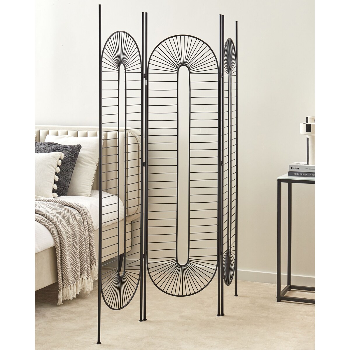 3-panelowy składany parawan pokojowy metalowy 135 x 170 cm czarny NOALE