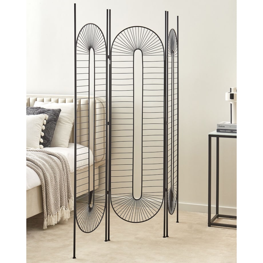 3-panelowy składany parawan pokojowy metalowy 135 x 170 cm czarny NOALE