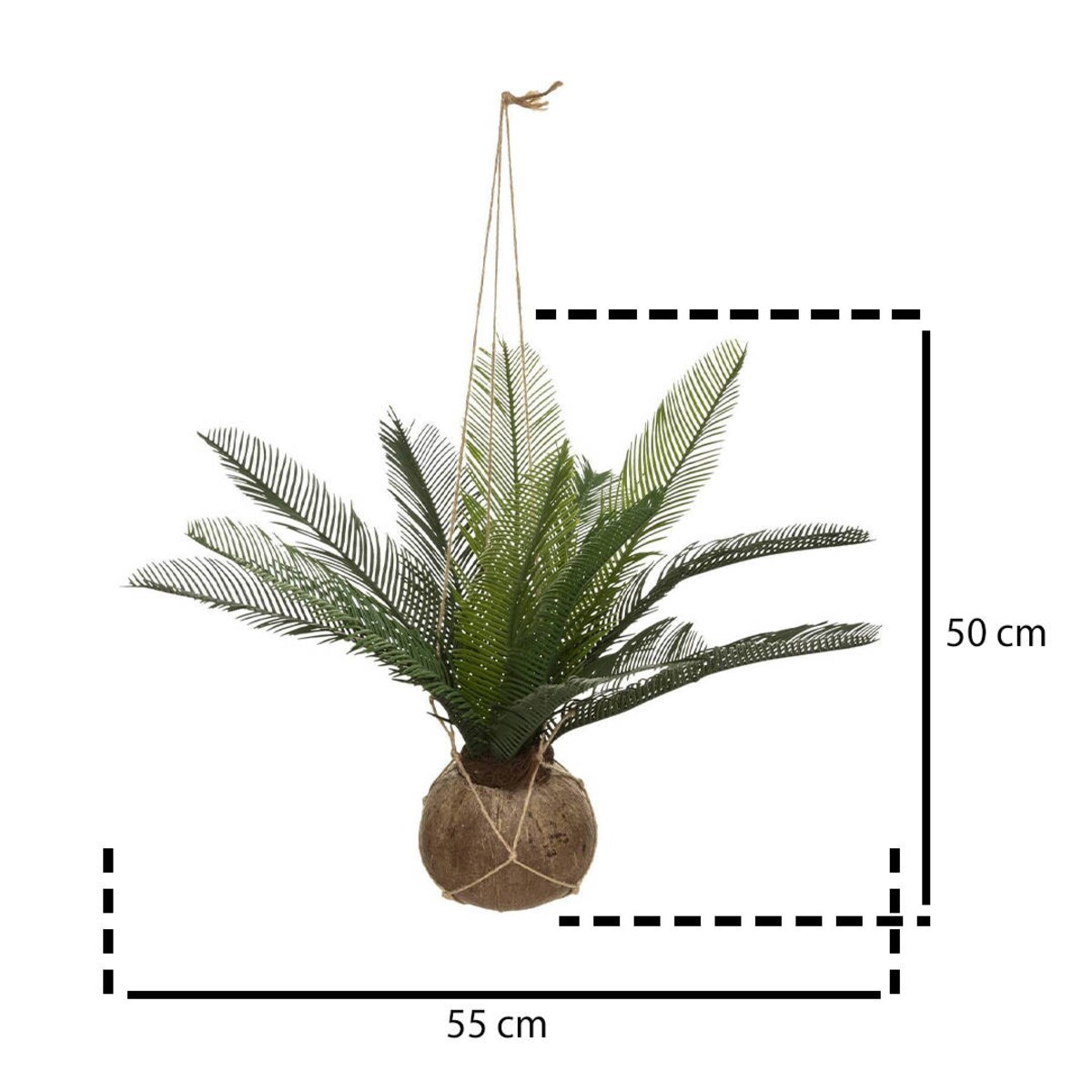 Palma sztuczna w doniczce z kokosa, wisząca, wys. 50 cm