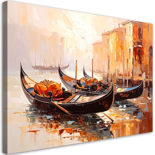 Feeby Obraz do salonu sypialni, Wenecja Miasto Gondole Beżowy 120x80