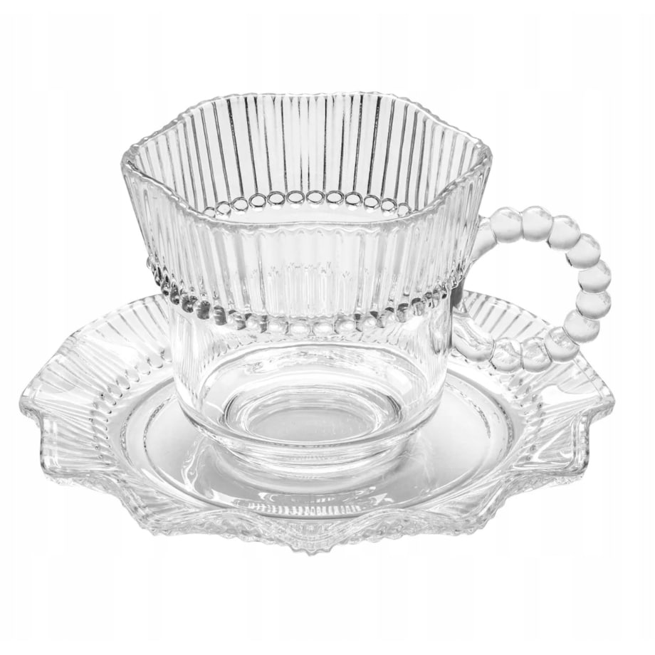 KOMPLET Filiżanka do kawy herbaty ze spodkiem szklana 6x 200 ml WZOREK