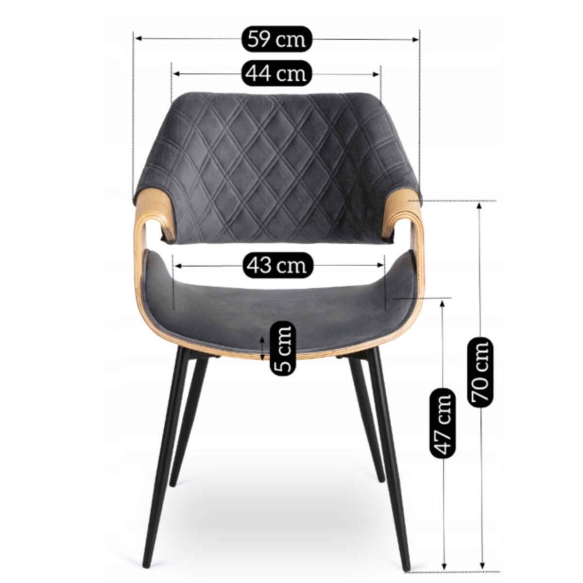 Krzesło Loft Szare Tapicerowane Do Salonu Jadalni Drewno Gięte Dąb DAKOTA