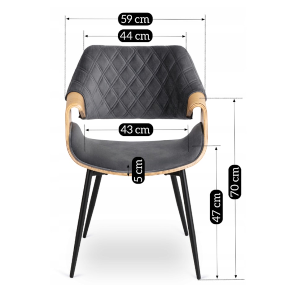 Krzesło Loft Szare Tapicerowane Do Salonu Jadalni Drewno Gięte Dąb DAKOTA