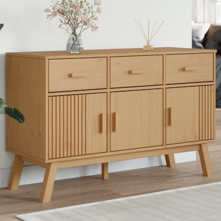 vidaXL Komoda OLDEN, brązowa, 114x43x73,5 cm, lite drewno sosnowe