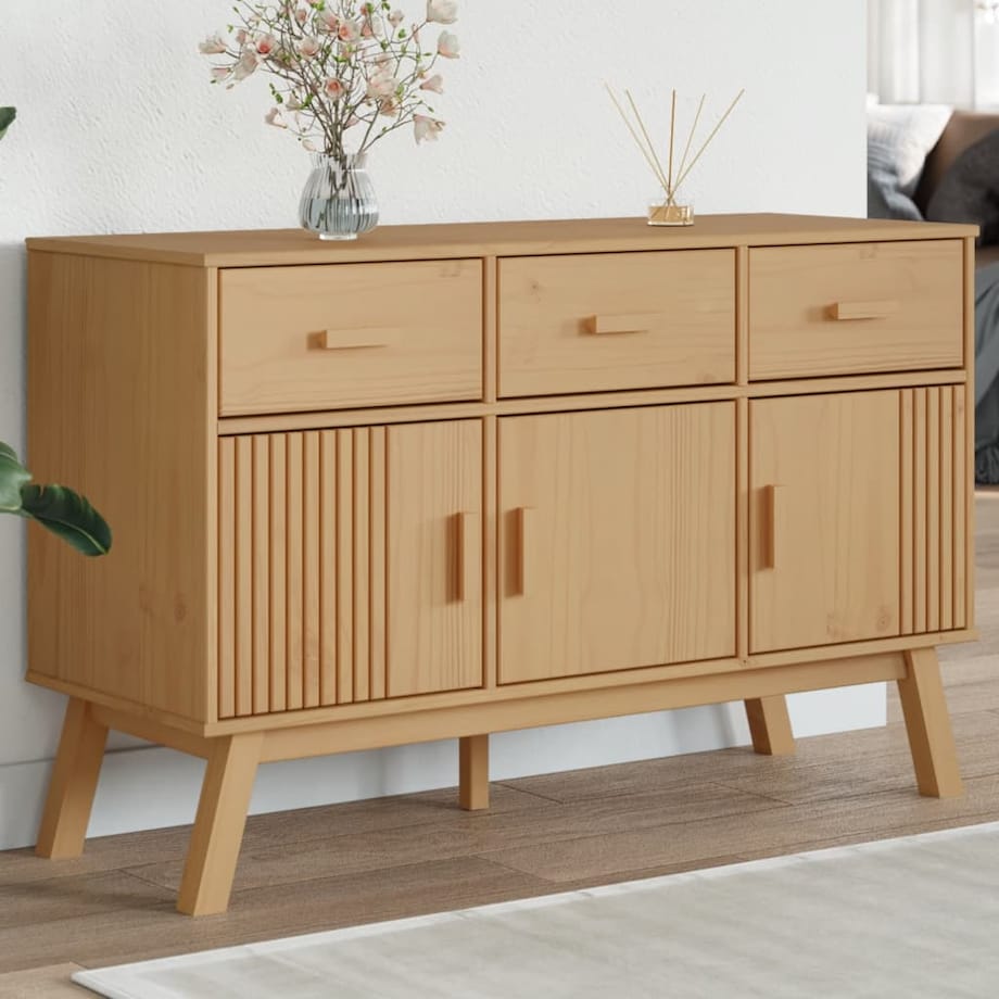 vidaXL Komoda OLDEN, brązowa, 114x43x73,5 cm, lite drewno sosnowe