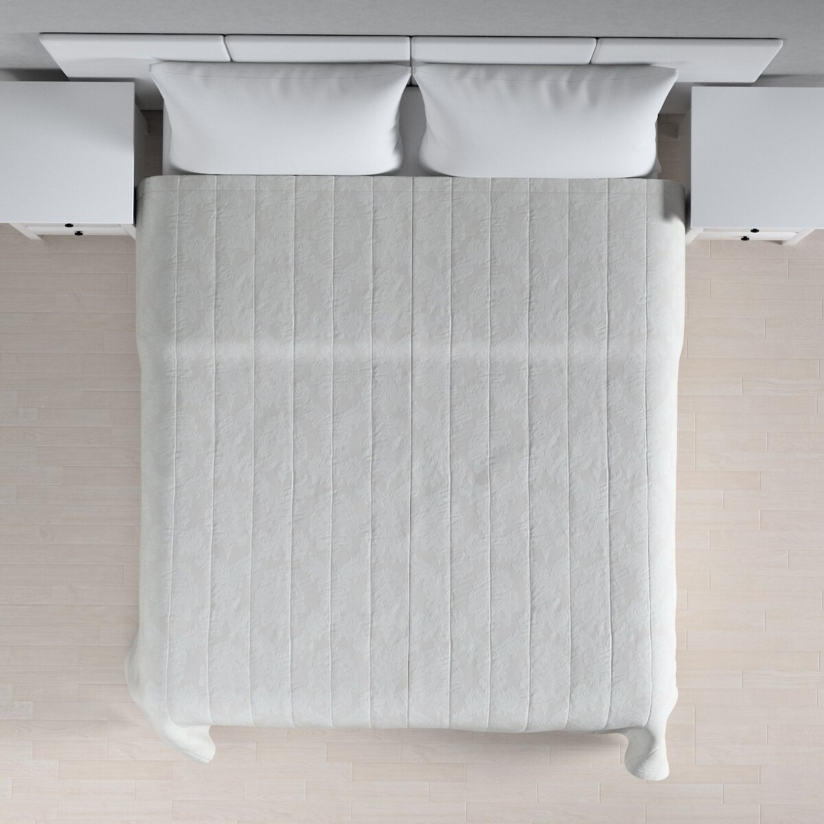 Narzuta pikowana w pasy 130x210 liście akantu na jasno-popielatym tle