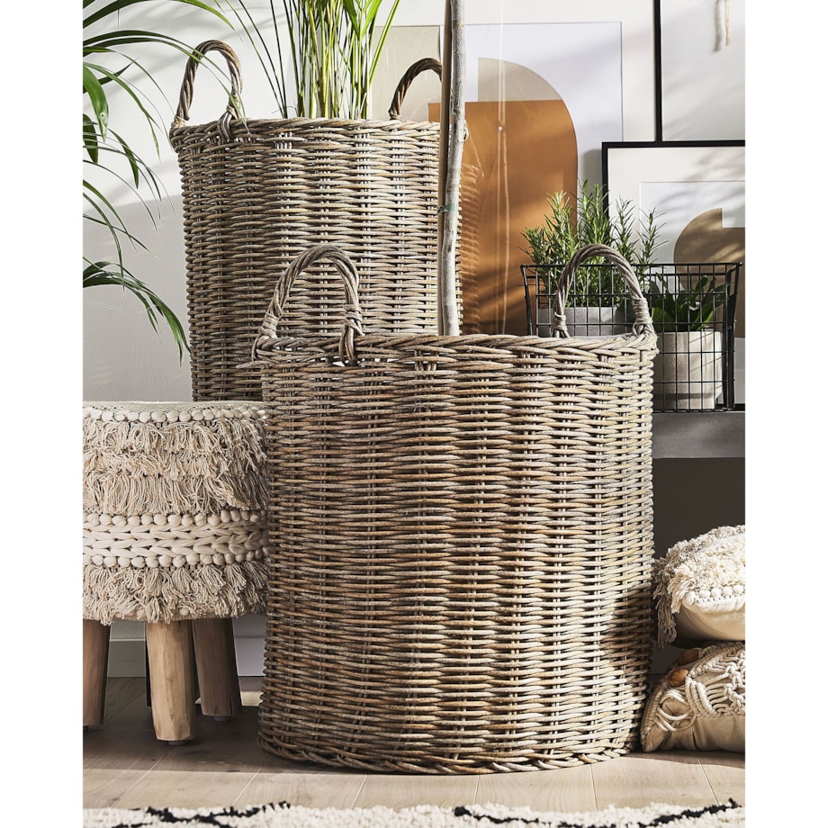 Zestaw 2 koszy na kwiaty BITOLA 40/48 cm Brązowy Technorattan