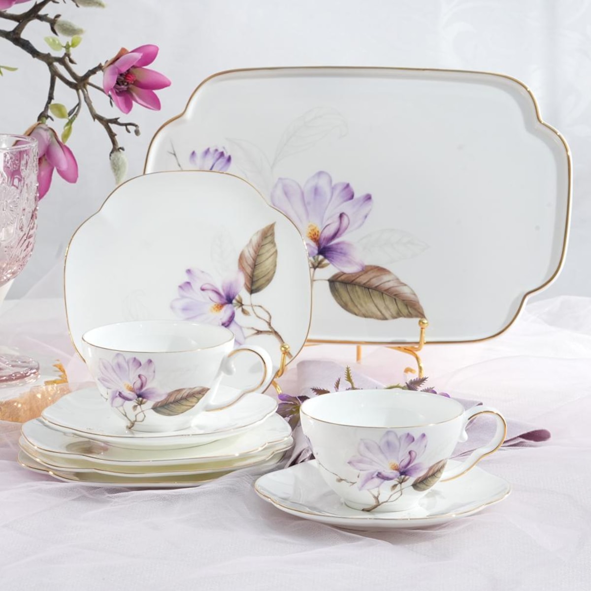 VILLA ITALIA Filiżanka do herbaty porcelanowa 200 ml ze spodkiem SECRET of SPRING