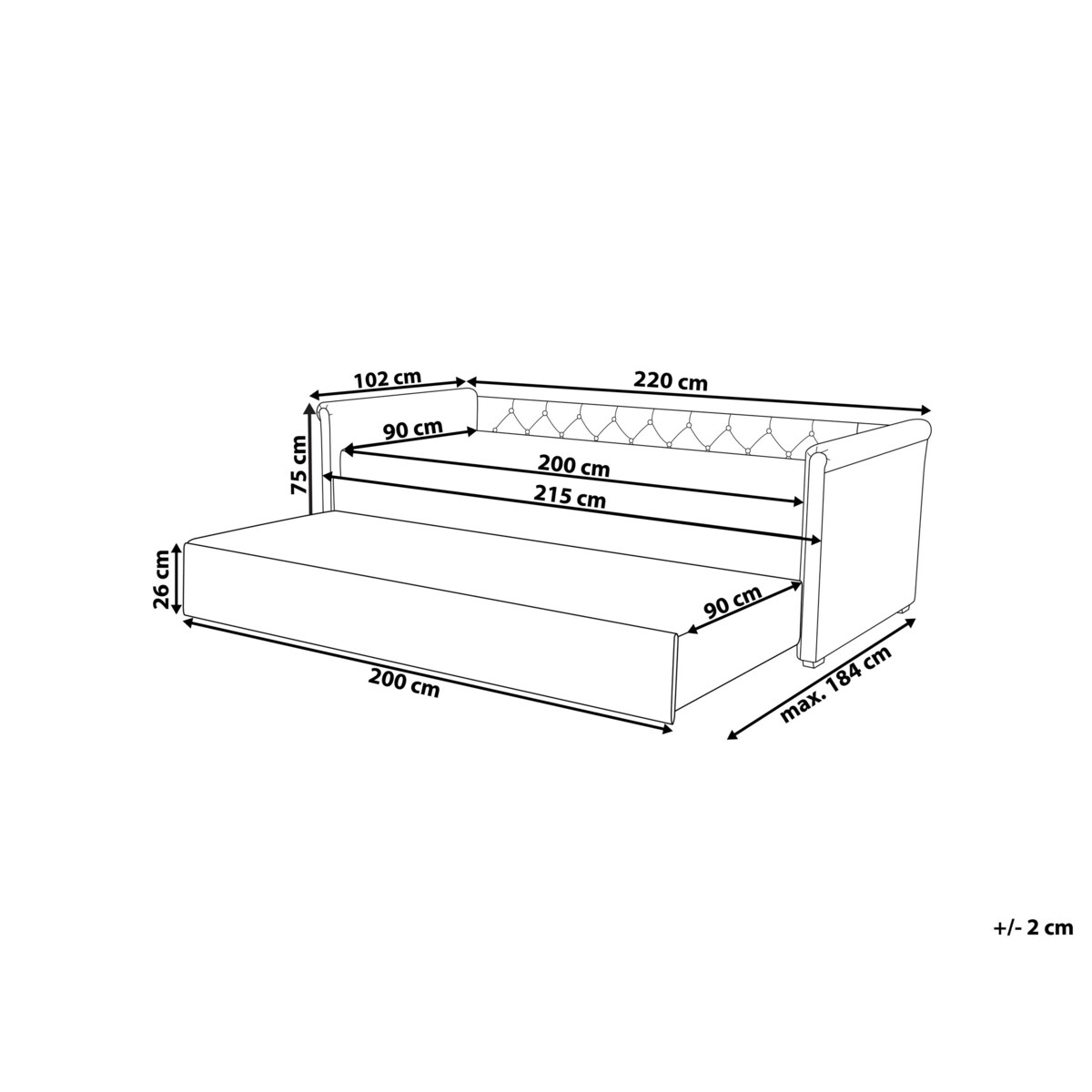 Łóżko wysuwane tapicerowane 90 x 200 cm zielone LIBOURNE