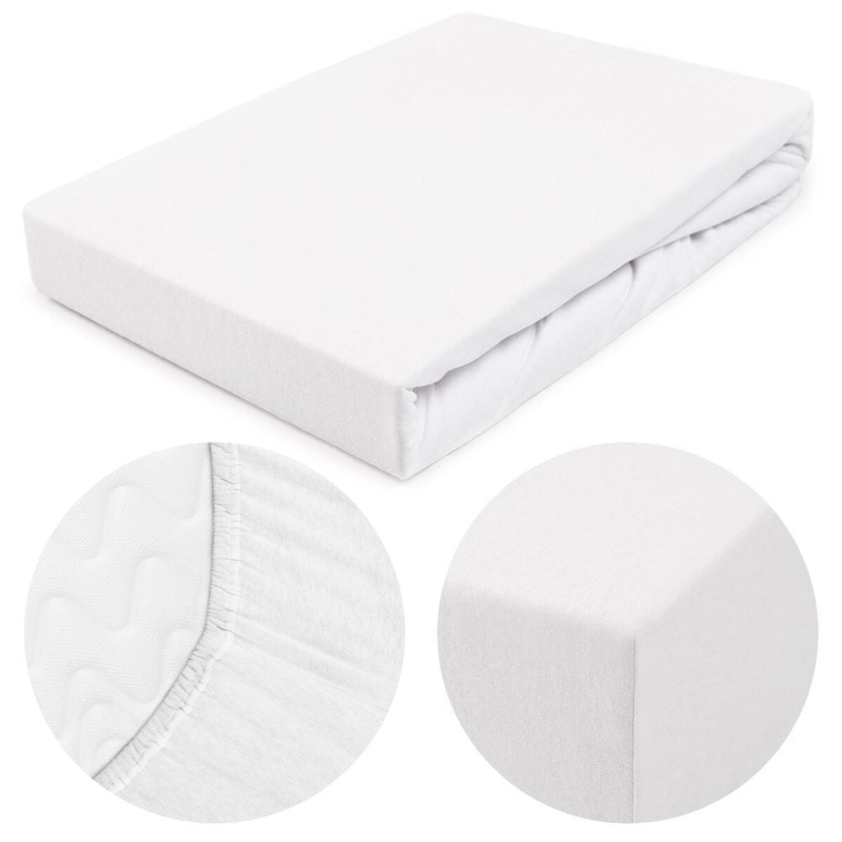 Prześcieradło z bawełny jersey z gumką 140x200 kolor biały PREMIUM