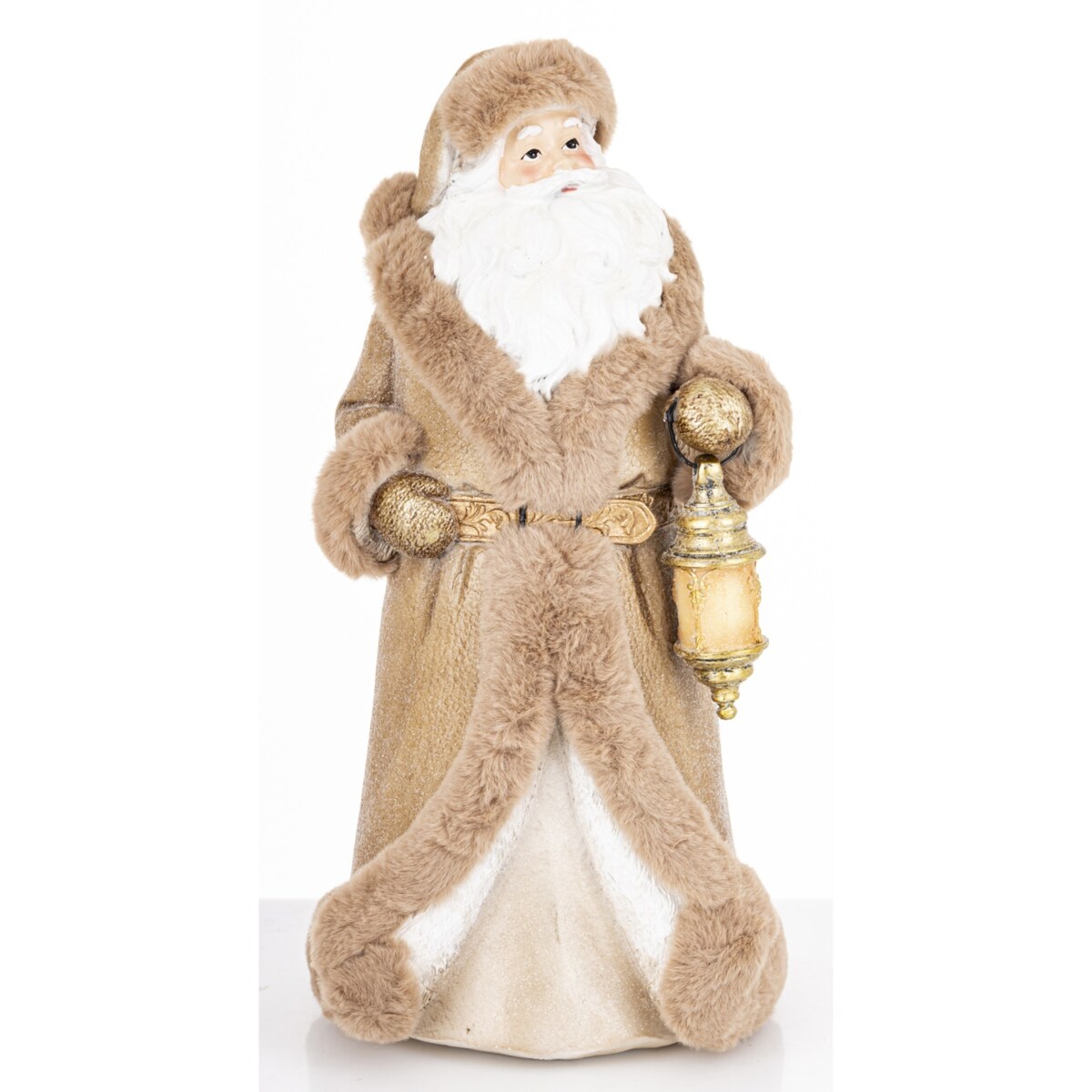 Mikołaj w eleganckim brązowym kożuchu 32x16x16 cm