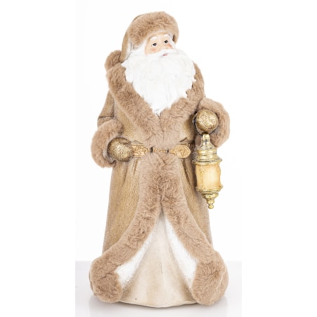 Mikołaj w eleganckim brązowym kożuchu 32x16x16 cm