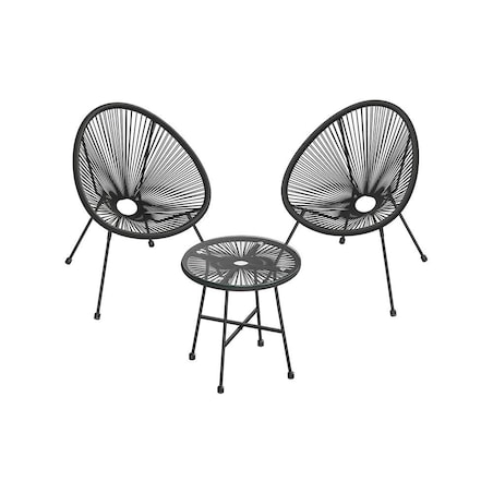 Zestaw 3 mebli balkonowych ze stołem i 2 krzesłami, Czarny