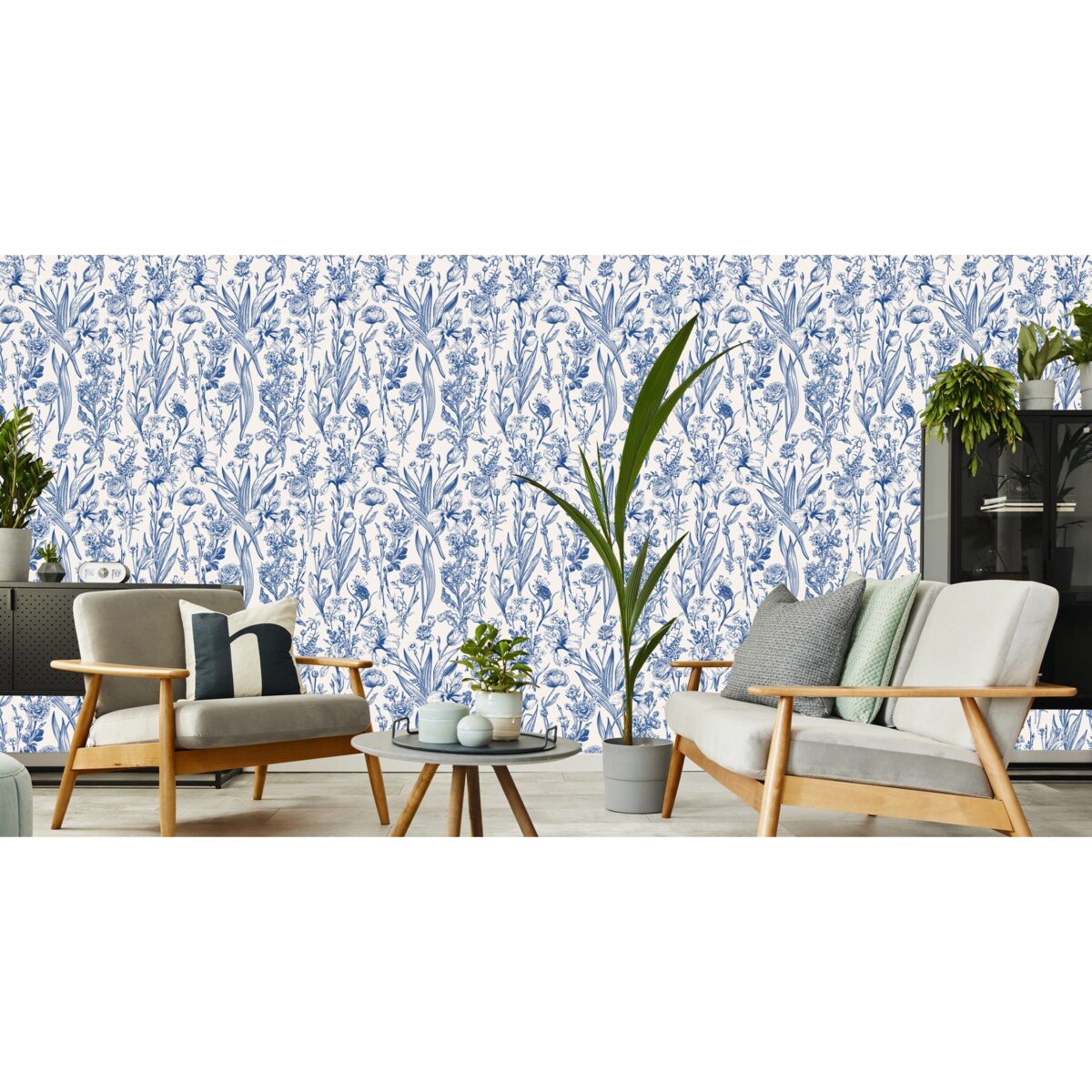 Tapeta Niebieskie KWIATY i Liście Natura