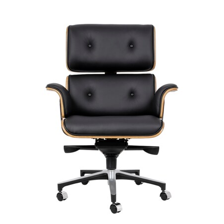 Fotel biurowy LOUNGE BUSINESS czarny - sklejka orzech, skóra naturalna, stal polerowana