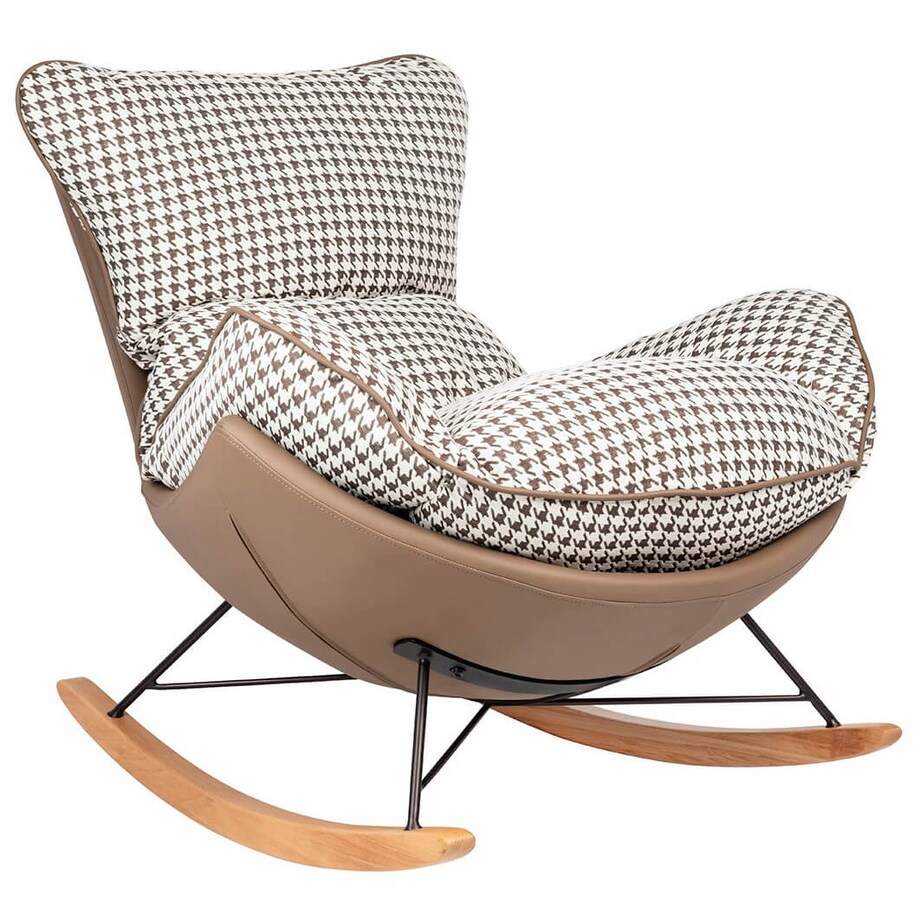 Wygodny fotel bujany Otilia tapicerowany brązowa pepitka, King Home