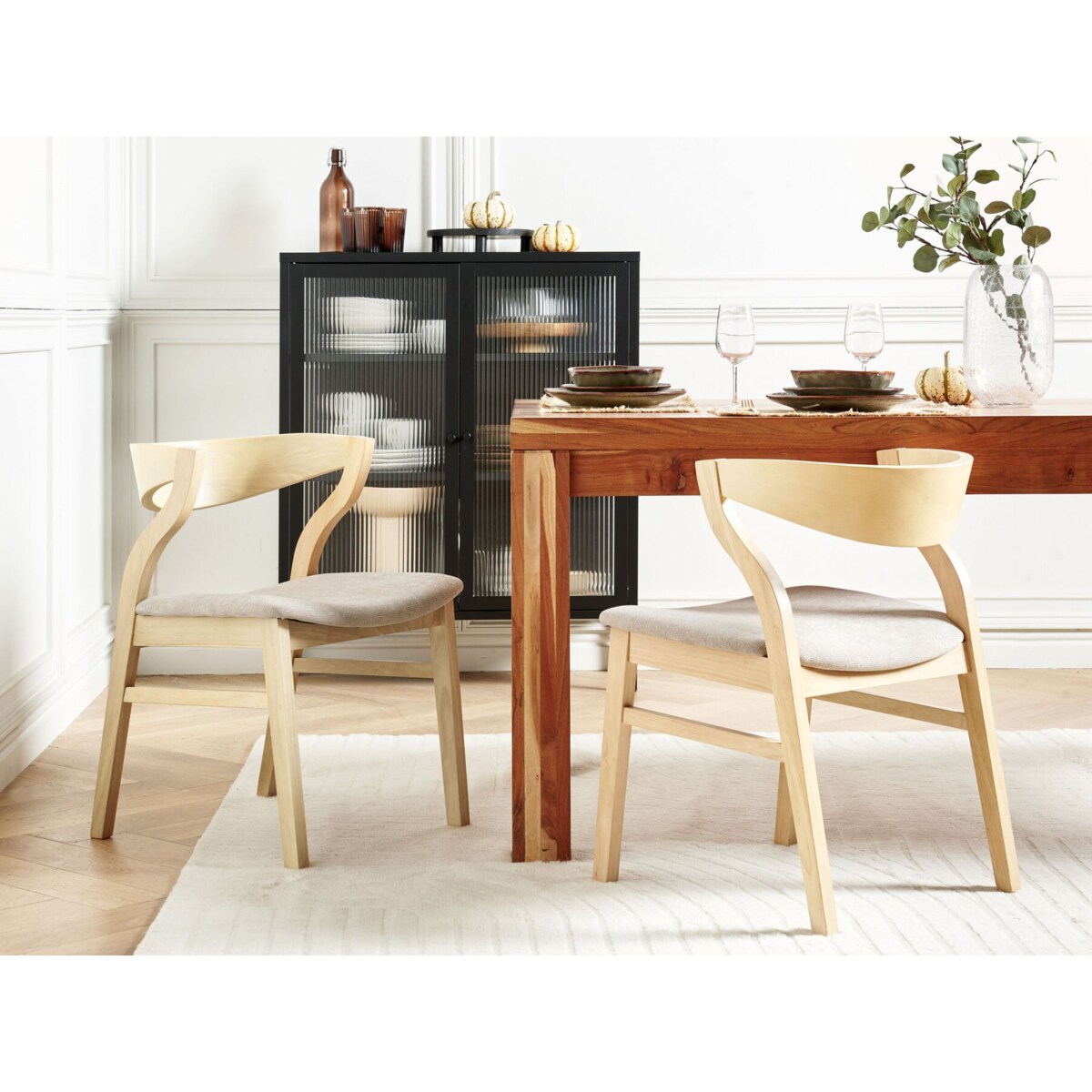 Zestaw 2 krzeseł do jadalni jasne drewno z beżowym MAROA