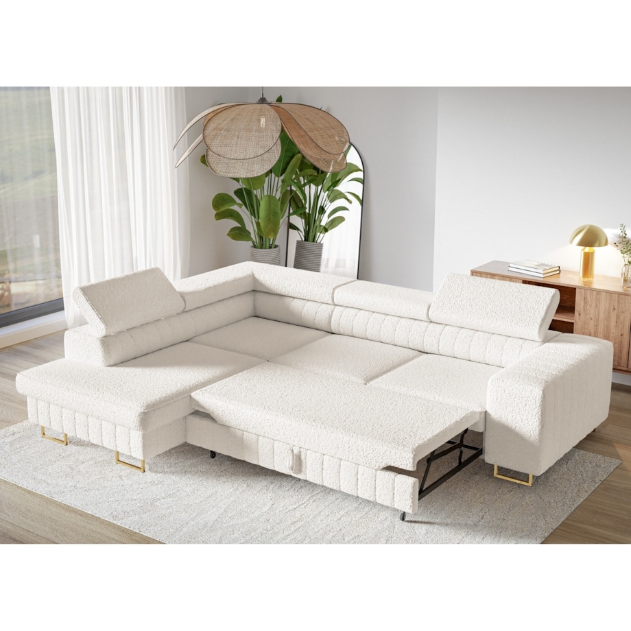 Narożnik NOLA do salonu, na złotych nogach-lewostronny-Catch Me 01- mleczny