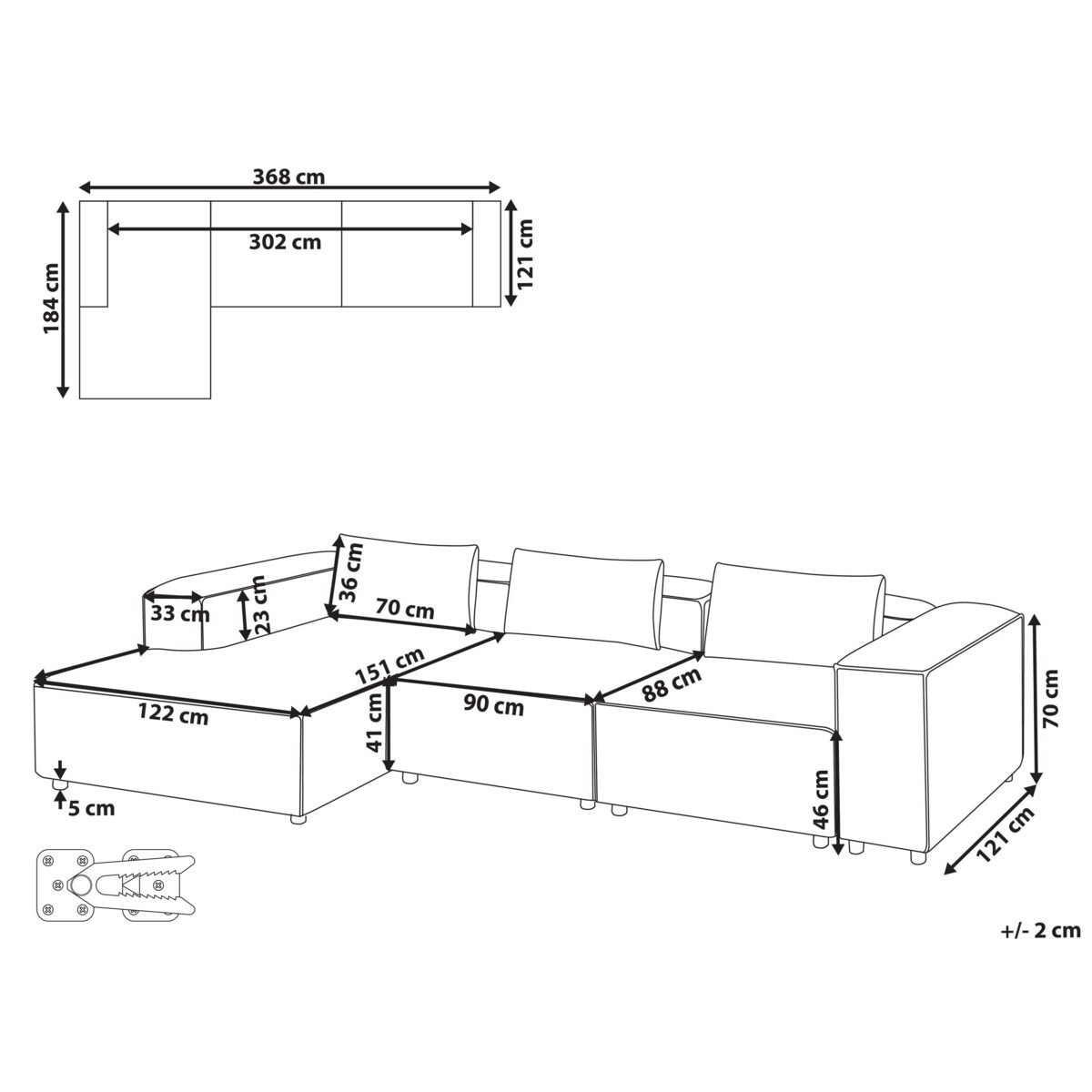 Narożnik modułowy dla 4 osób BRANDE Jasnozielony Prawostronny