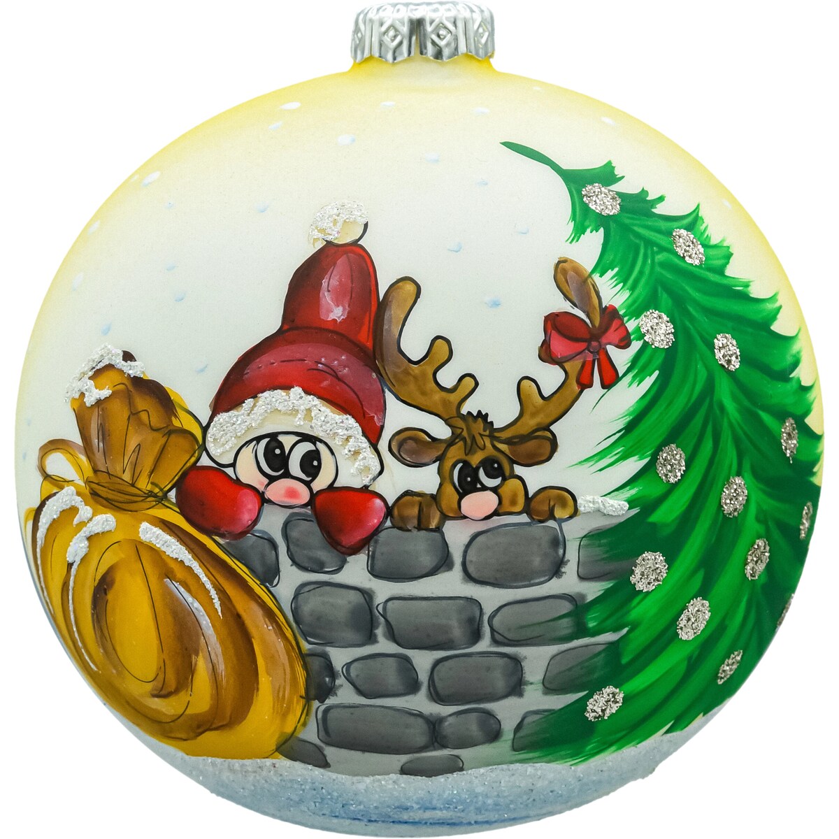 Bombka okrągła: Mikołaj z reniferkiem
