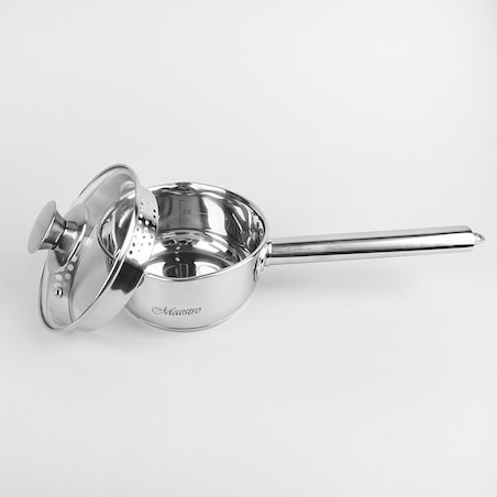 Rondel stalowy z pokrywką na indukcję gaz mały 14cm 1.0L MAESTRO