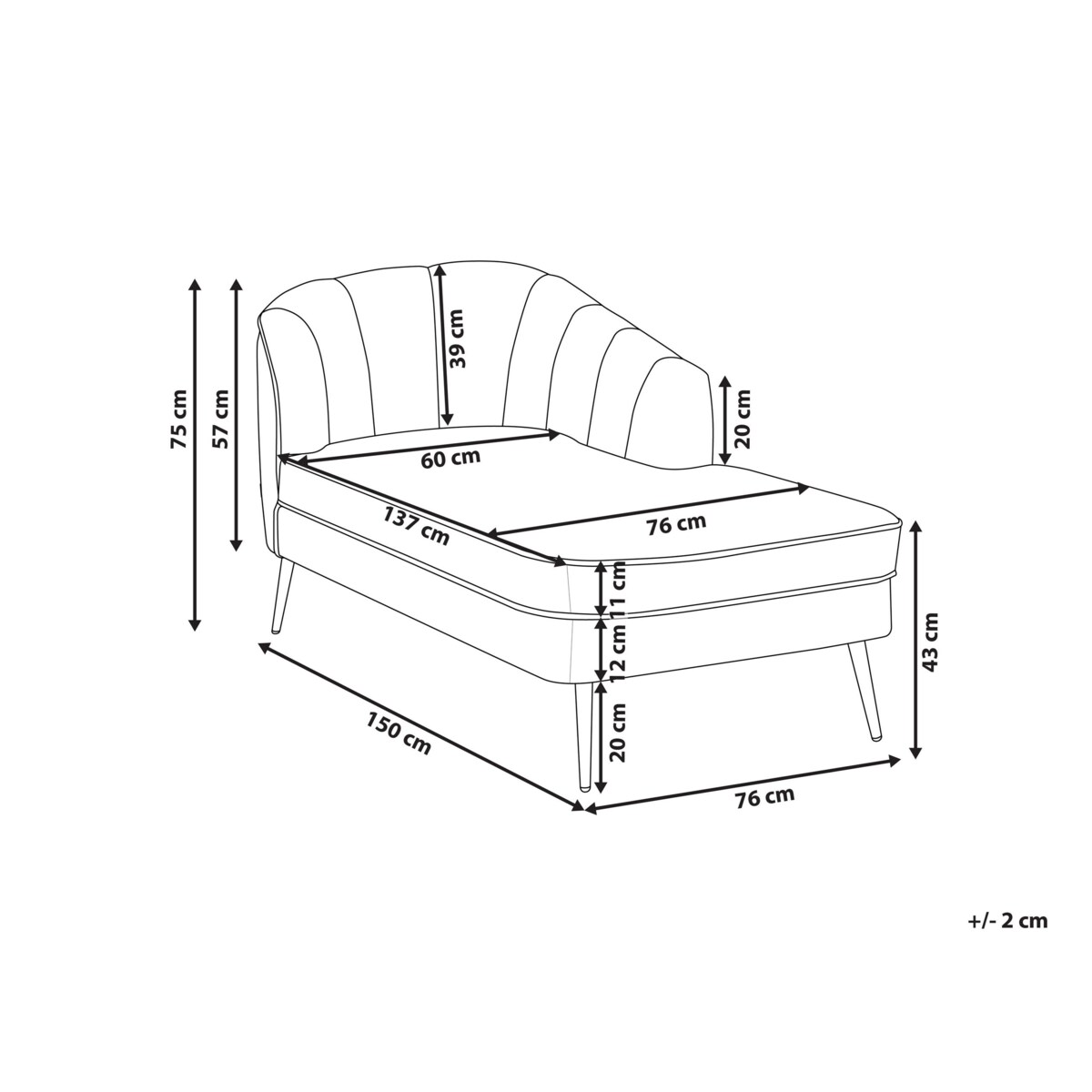 Szezlong boucle prawostronny jasnobeżowy ALLIER