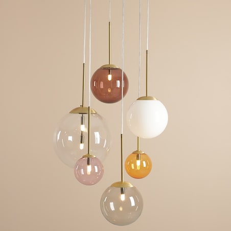 Lampa wisząca kaskada Bosso 1119K40_R Aldex kolorowe kule szklane mosiądz