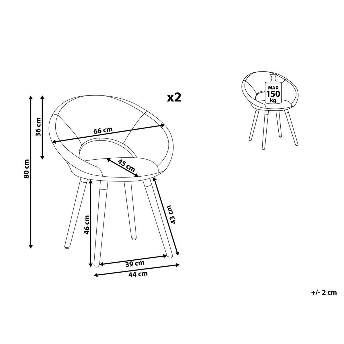 Zestaw 2 krzeseł czarny ROSLYN