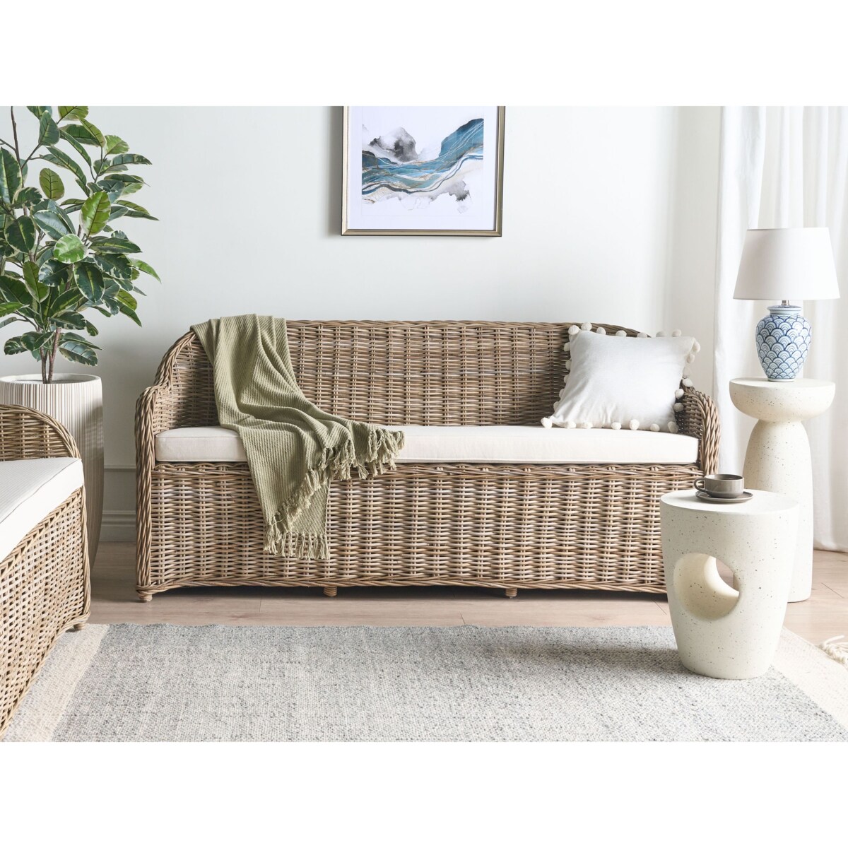 Ławka ogrodowa z poduchą SUSUA 189 cm Rattan Naturalny